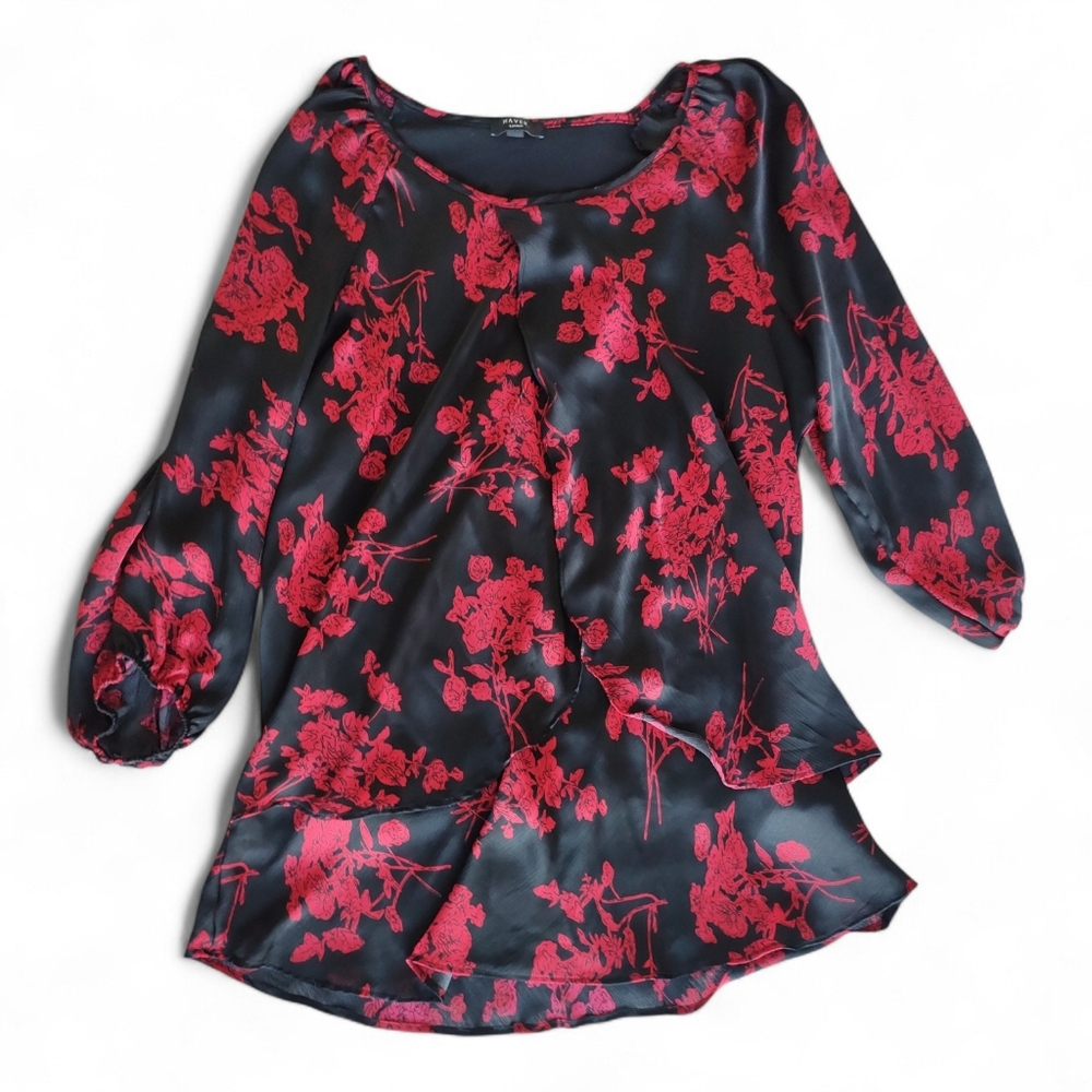 Haver london Black & Red Floral XL Blouse - Picture 4 of 8